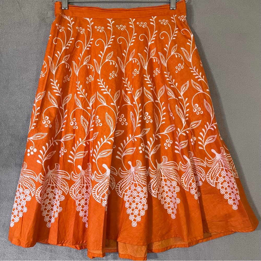 Studio West Full Circle Skirt Fiesta Orange Womens Large Cotton Below Knee